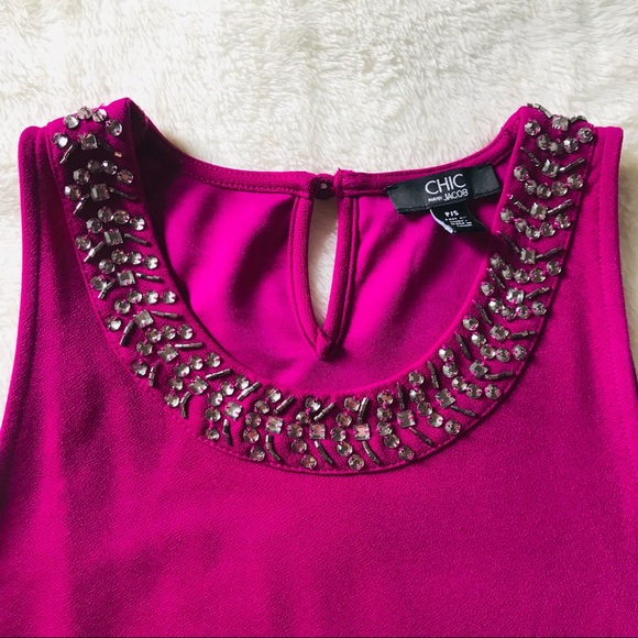 Magenta Sleeveless Top with beading - Picture 1 of 7